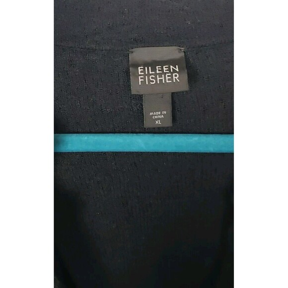 Eileen Fisher Waffle Knit Cardigan XL Black Button Front Mandarin Collar Outdoor - Picture 3 of 4